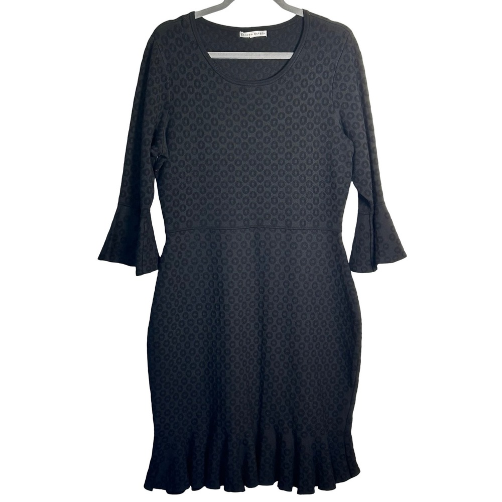 Sandra Darren Bell Sleeve Ruffle Hem Sweater Dress Size XL Feminine Textured